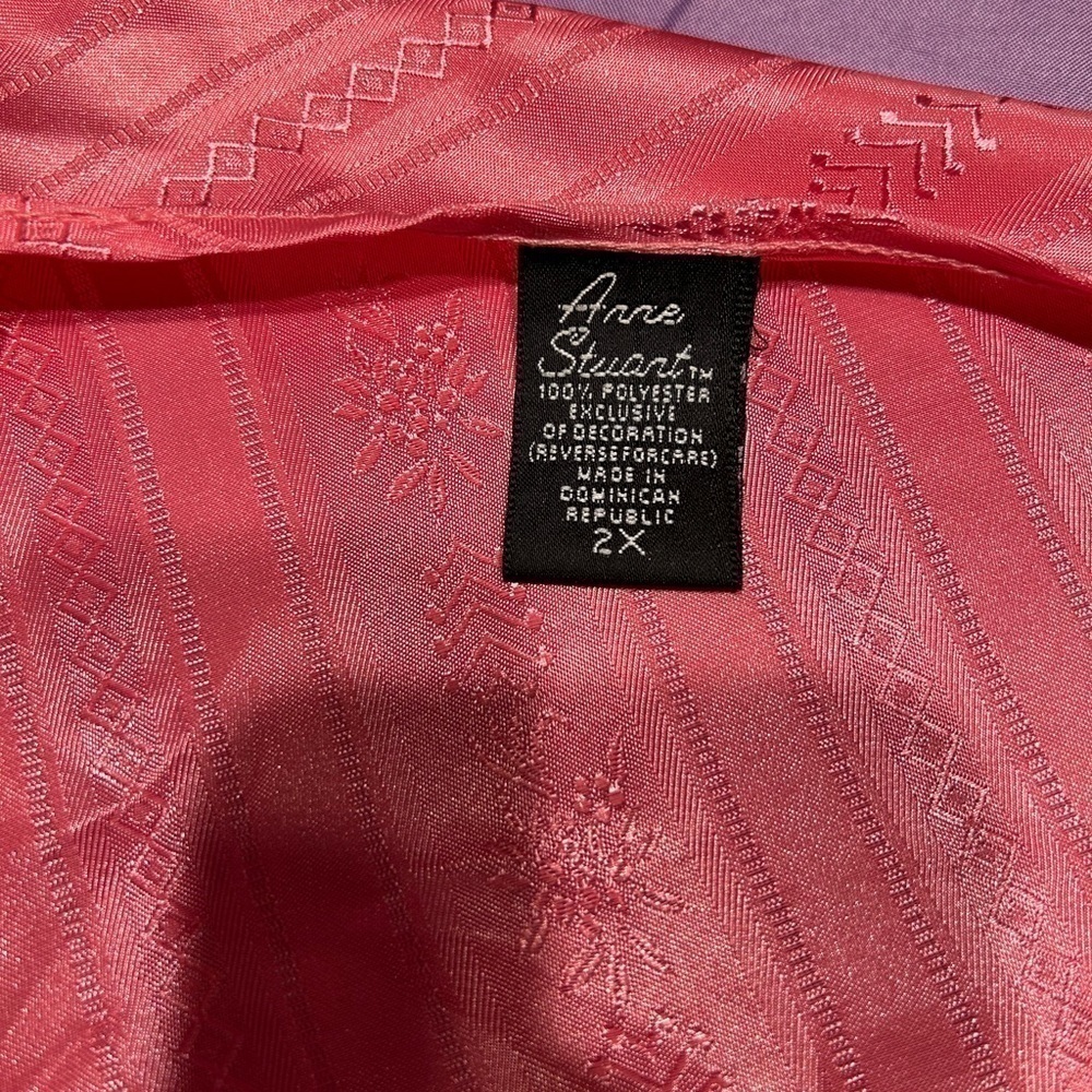 Vintage Anne Stuart Hot Pink Floral Striped Satin Slip Dress - Picture 4 of 5